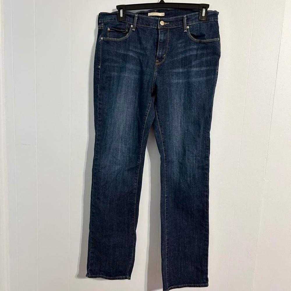Levis 505 Straight Leg Jeans Womens 14 Dark Wash Blue Denim Mid Rise Classic